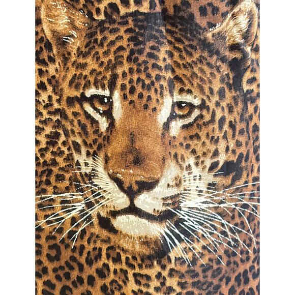 1980s GIANNI Big Cat Leopard Head & Print Rayon Long Sleeve Button Blouse Sz 12 - Picture 7 of 8